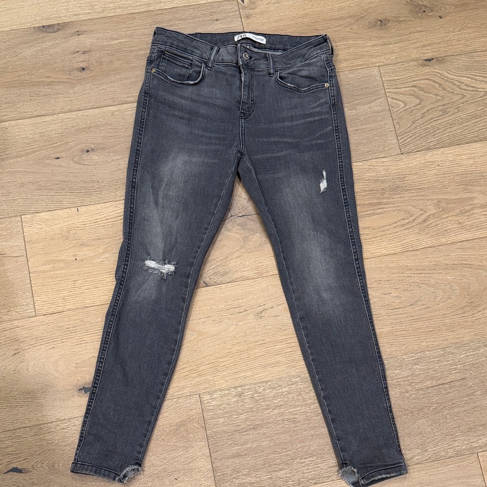 Zara Dark Gray Distressed Skinny Jeans